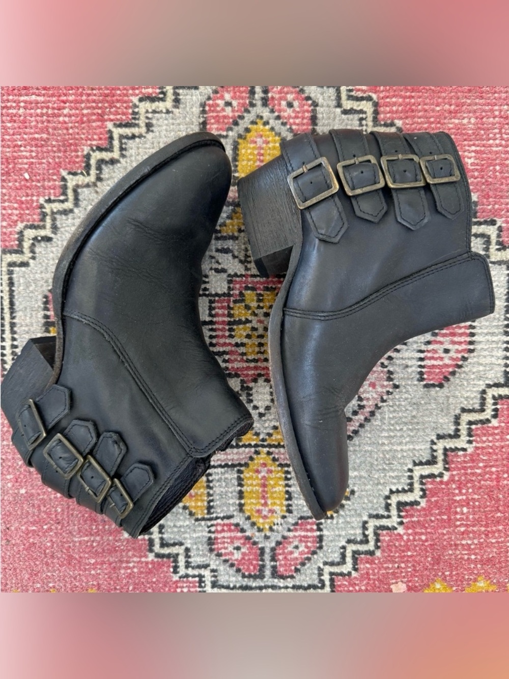 H by Hudson Black Leather Buckle Ankle Western Boots Size 38 (8 US)